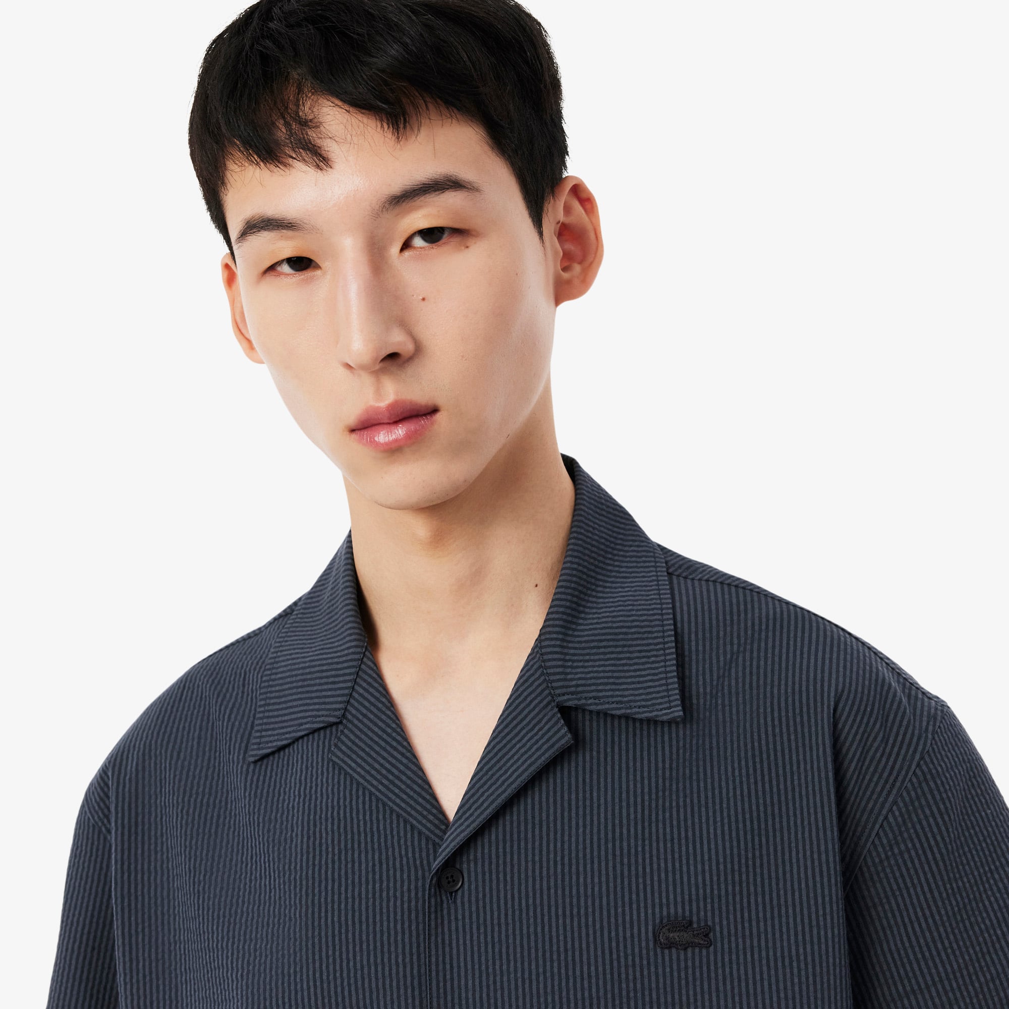 Áo Sơ Mi Lacoste Nam Dáng Rộng Chất Liệu Seersucker