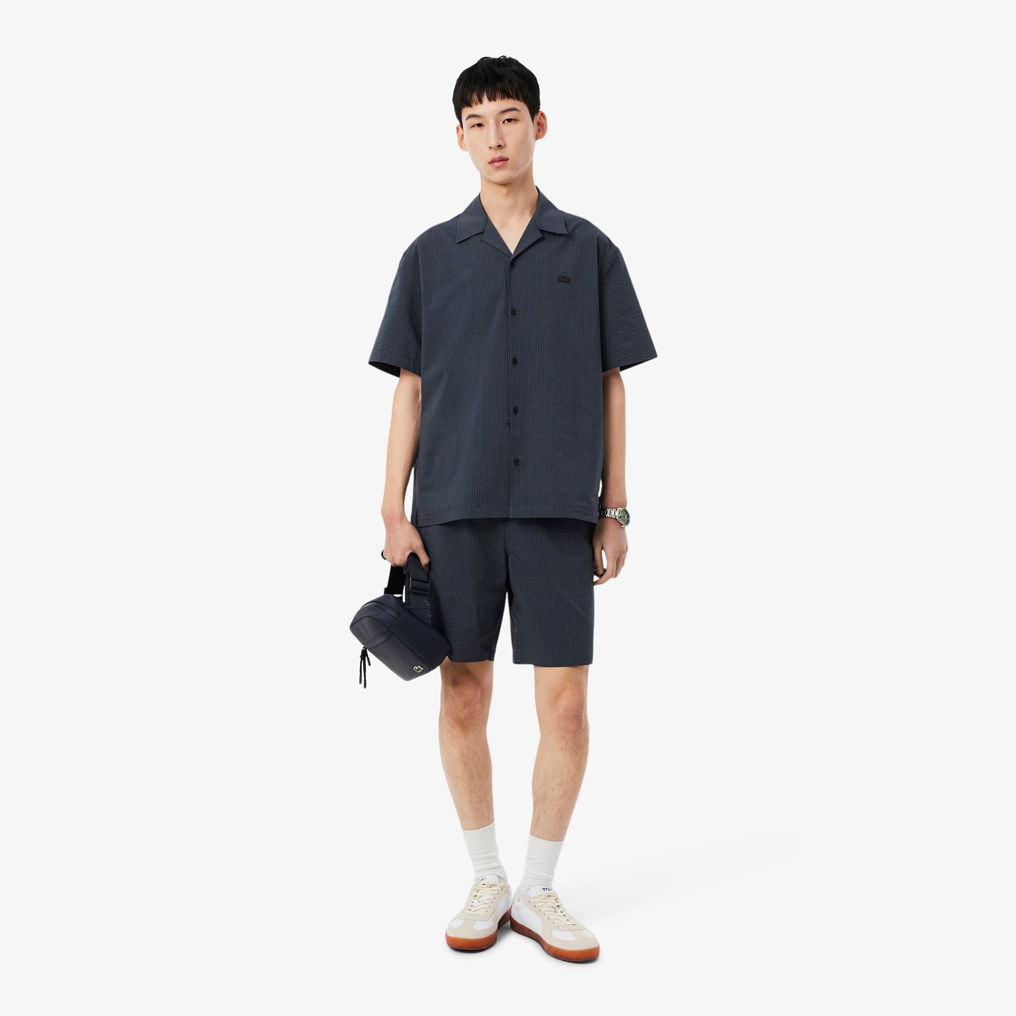 Áo Sơ Mi Lacoste Nam Dáng Rộng Chất Liệu Seersucker