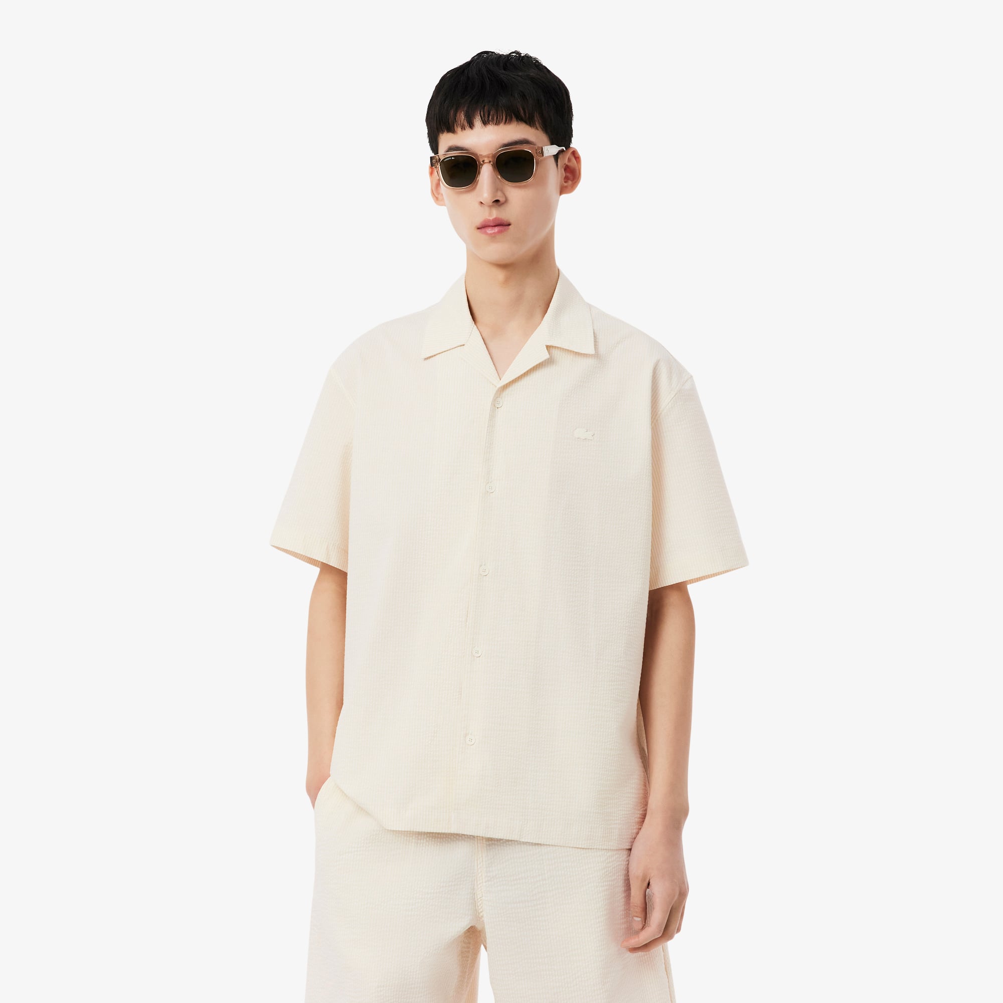 Áo Sơ Mi Lacoste Nam Dáng Rộng Chất Liệu Seersucker