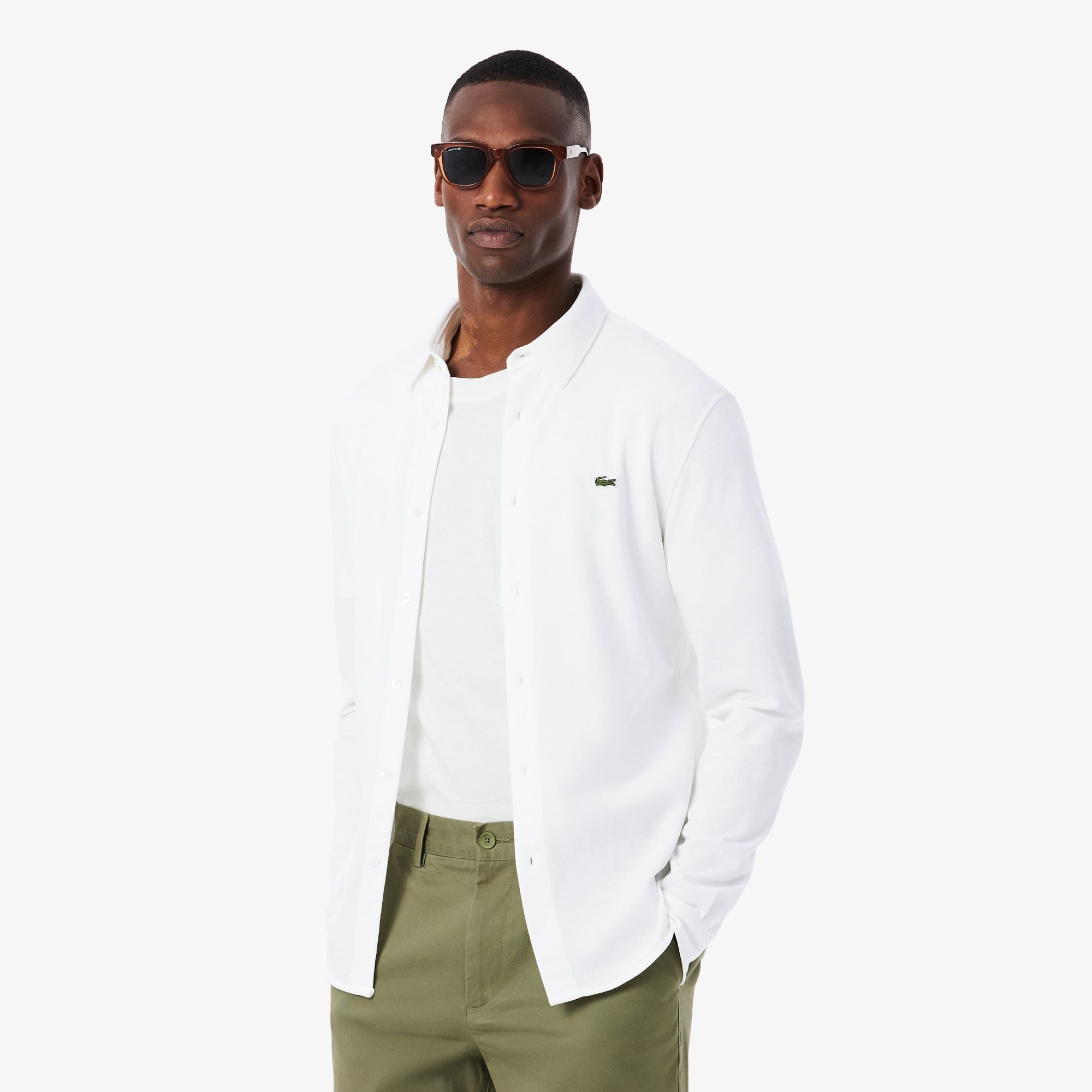 Áo Sơ Mi Lacoste Nam Ôm Dáng Chất Liệu Petit Piqué