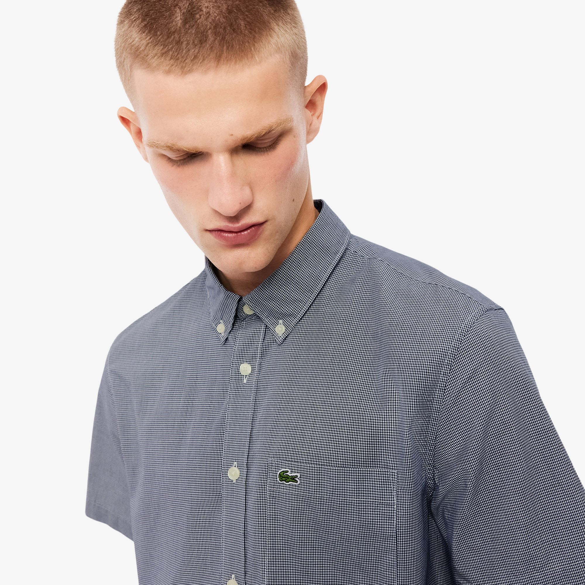 Áo Sơ Mi Lacoste Nam Gingham Dáng Suông Tay Ngắn