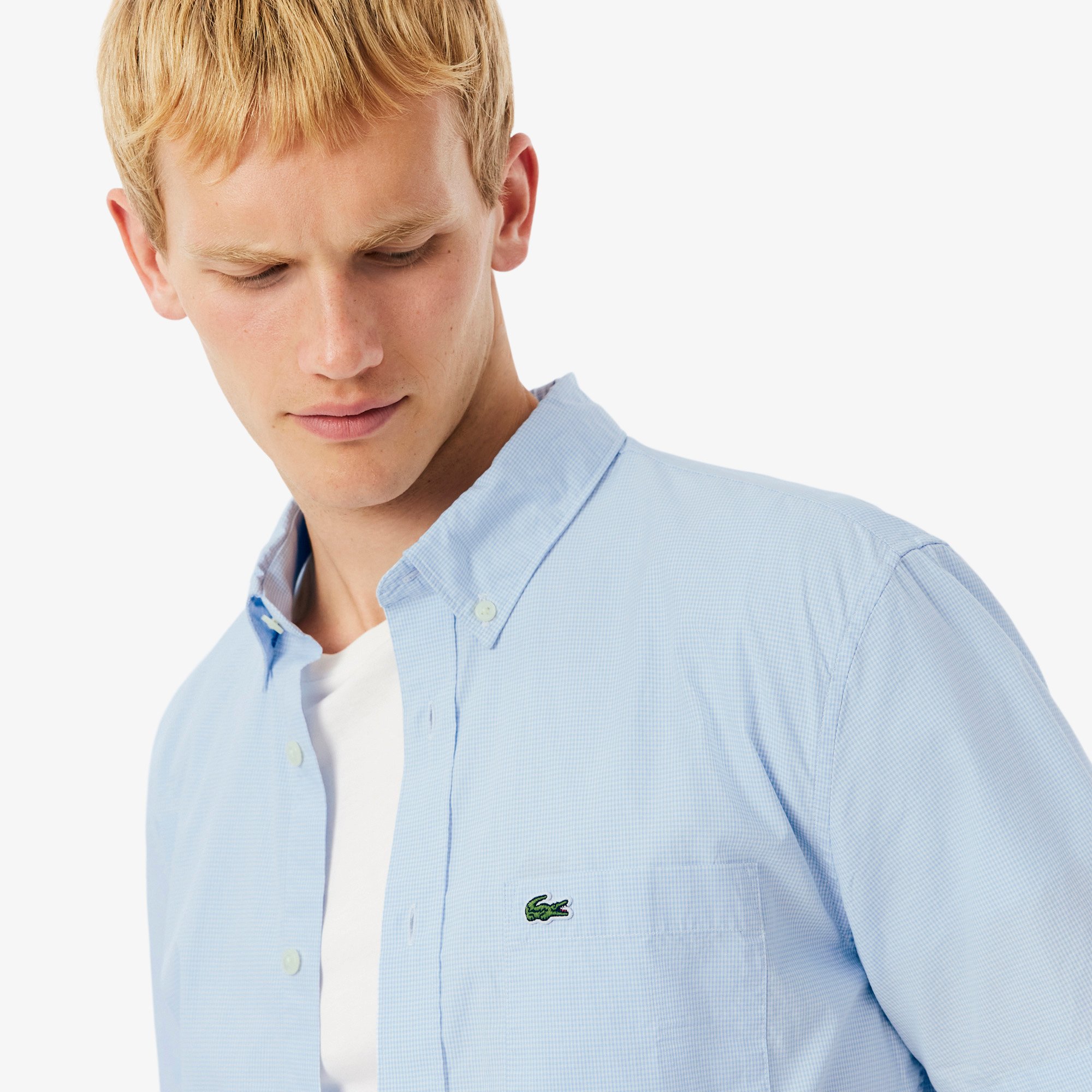 Áo Sơ Mi Lacoste Nam Gingham Dáng Suông Tay Ngắn