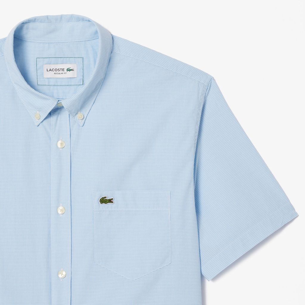 Áo Sơ Mi Lacoste Nam Gingham Dáng Suông Tay Ngắn