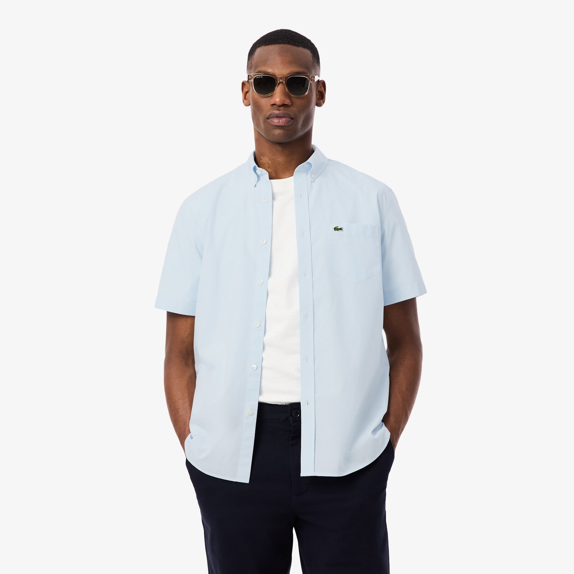 Áo Sơ Mi Lacoste Nam Dáng Suông Tay Ngắn Họa Tiết Kẻ Caro