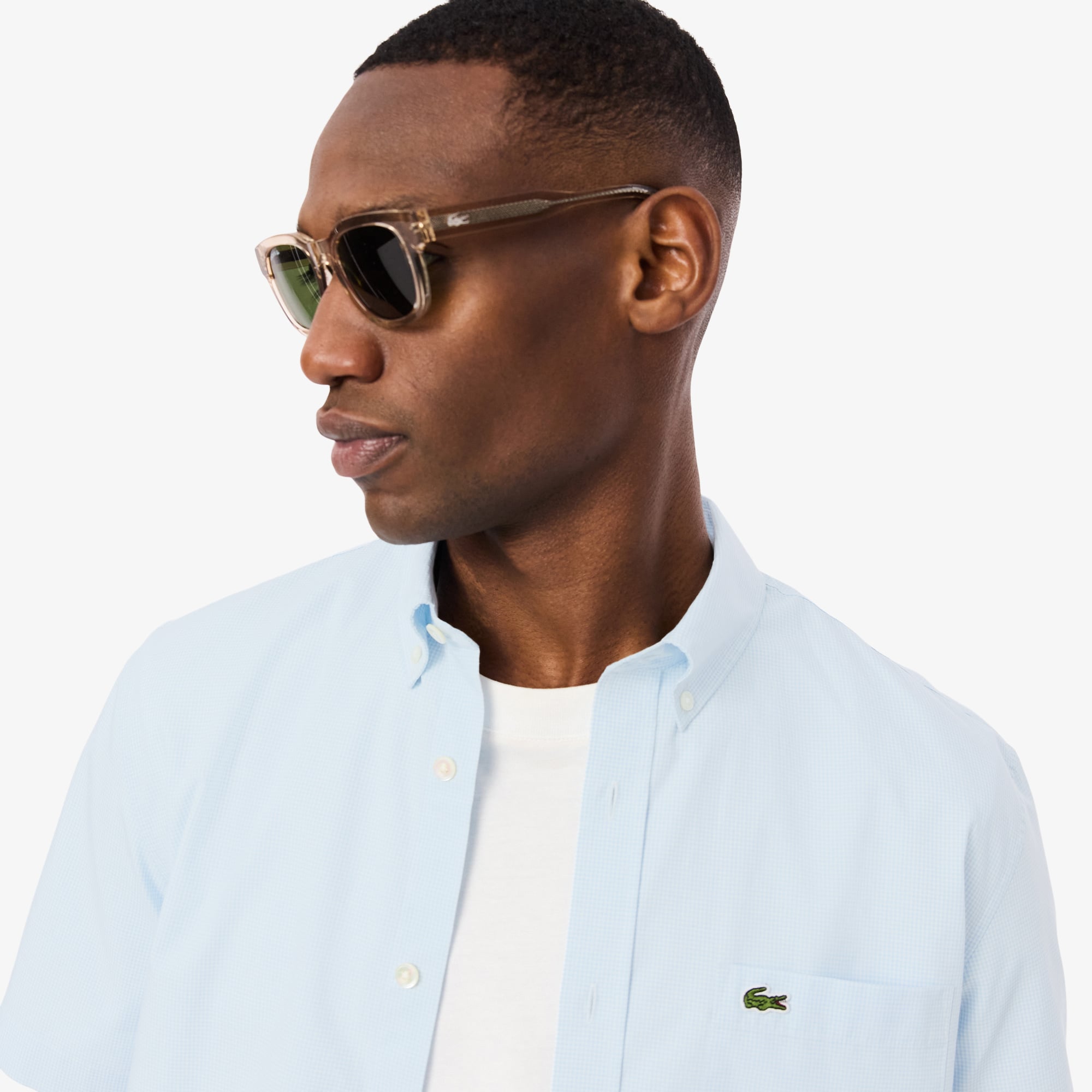 Áo Sơ Mi Lacoste Nam Dáng Suông Tay Ngắn Họa Tiết Kẻ Caro