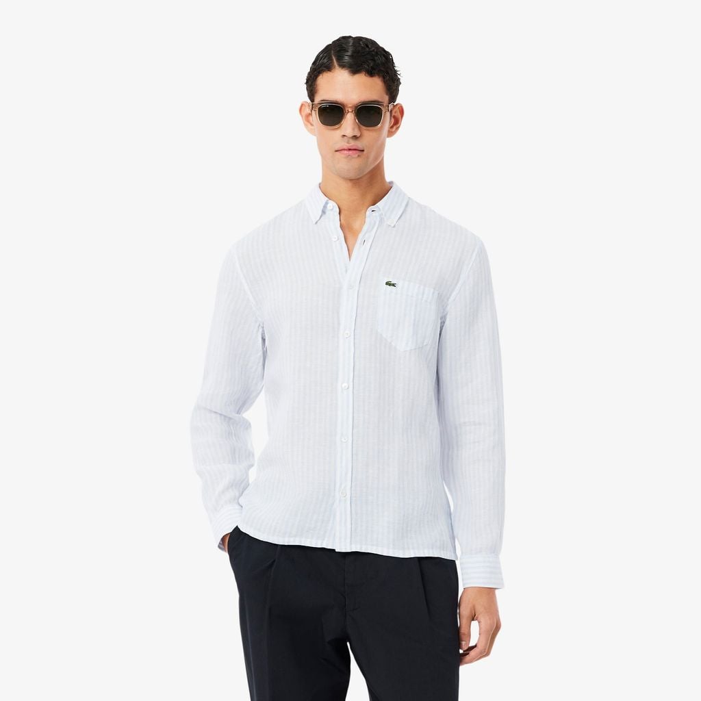 Áo Sơ Mi Lacoste Nam Dáng Suông Chất Liệu Linen Hoạ Tiết Sọc