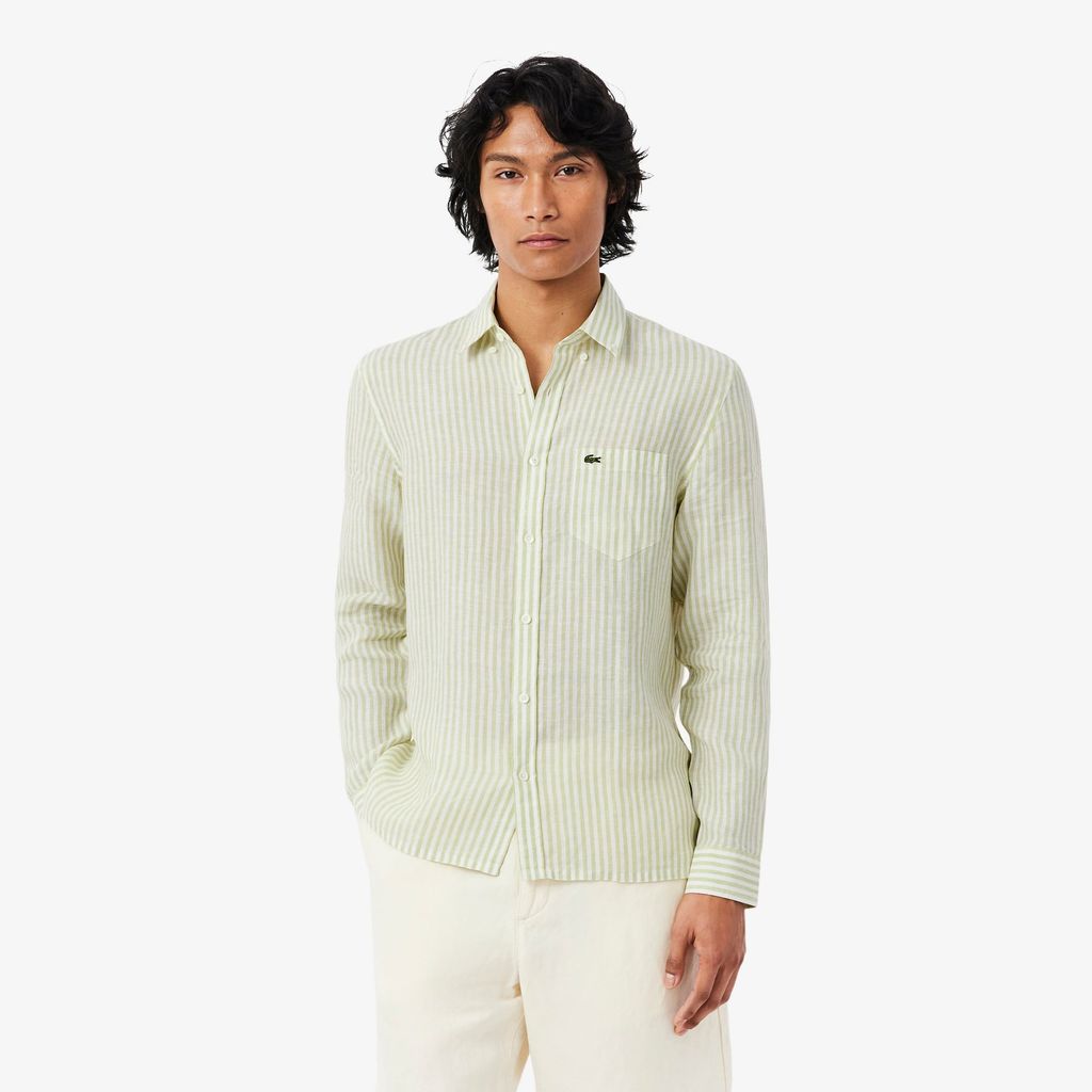 Áo Sơ Mi Lacoste Nam Dáng Suông Chất Liệu Linen Hoạ Tiết Sọc