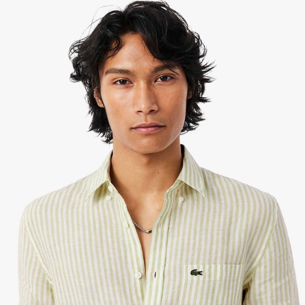 Áo Sơ Mi Lacoste Nam Dáng Suông Chất Liệu Linen Hoạ Tiết Sọc