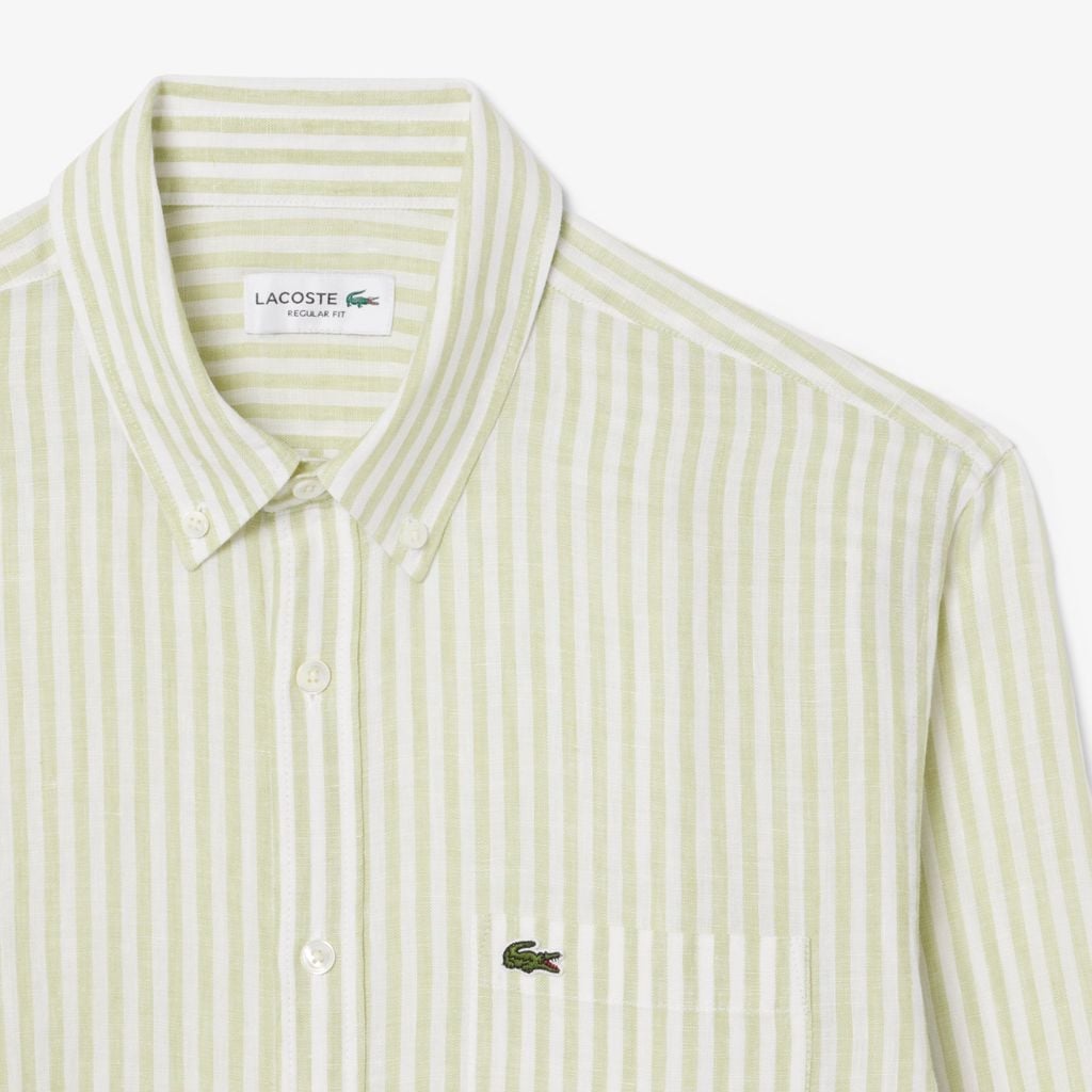 Áo Sơ Mi Lacoste Nam Dáng Suông Chất Liệu Linen Hoạ Tiết Sọc