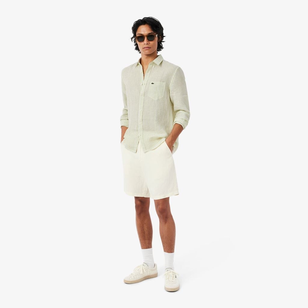 Áo Sơ Mi Lacoste Nam Dáng Suông Chất Liệu Linen Hoạ Tiết Sọc