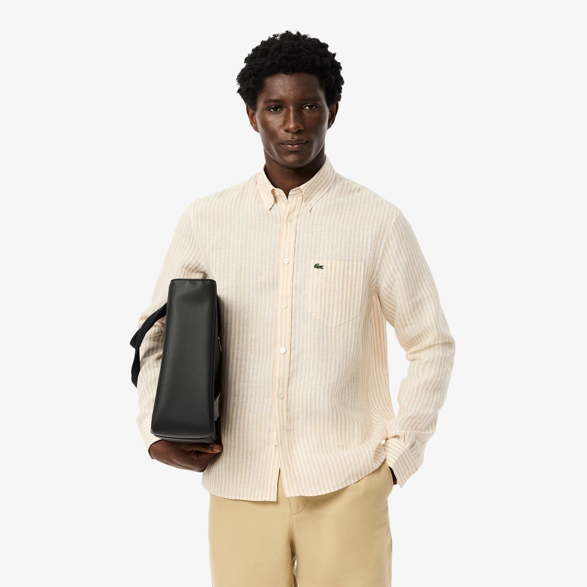 Áo Sơ Mi Lacoste Nam Dáng Suông Chất Liệu Linen Hoạ Tiết Sọc