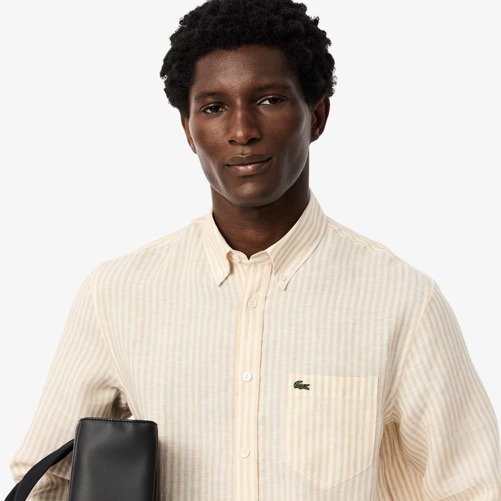 Áo Sơ Mi Lacoste Nam Dáng Suông Chất Liệu Linen Hoạ Tiết Sọc