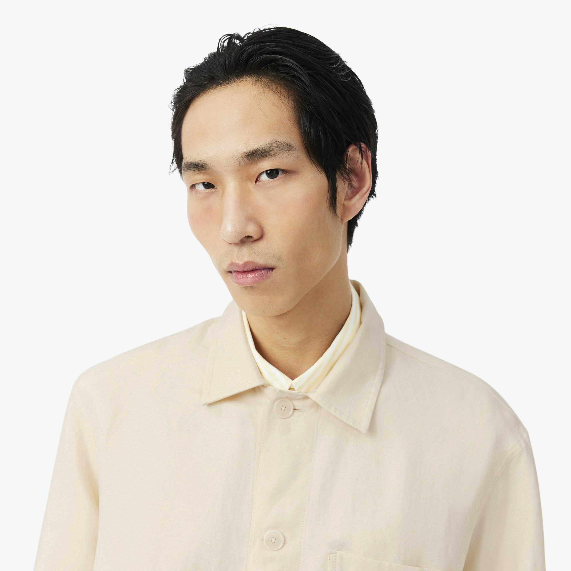 Áo Sơ Mi Lacoste Nam Dáng Rộng Chất Liệu Pha Linen
