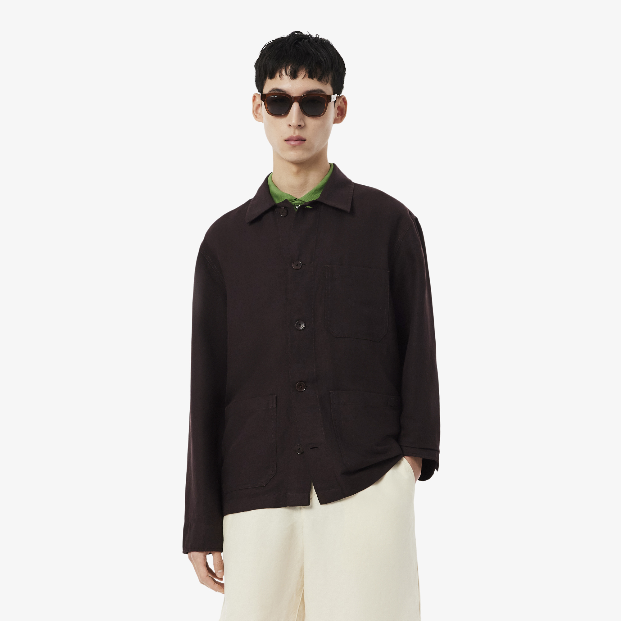 Áo Sơ Mi Lacoste Nam Dáng Rộng Chất Liệu Pha Linen