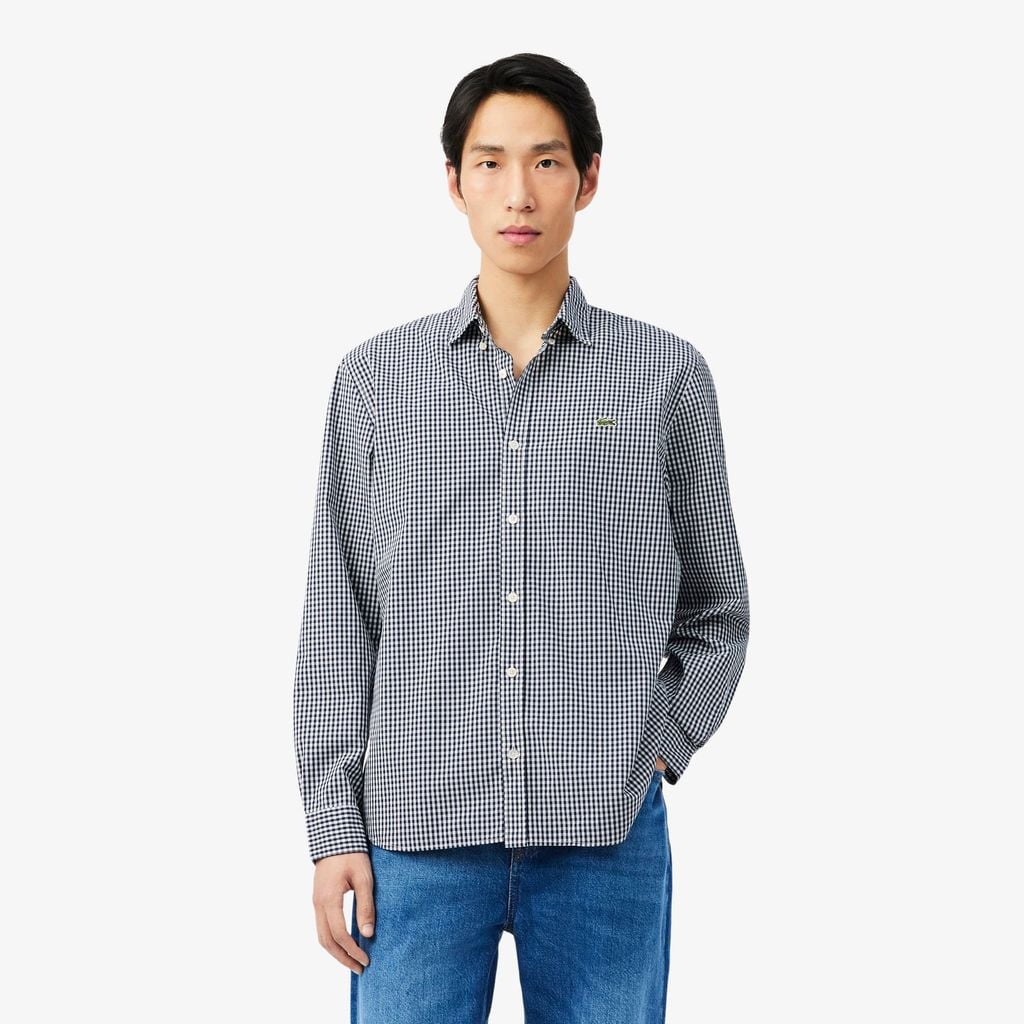 Áo Sơ Mi Lacoste Nam Dáng Suông Chất Liệu Poplin Kẻ Caro Lớn