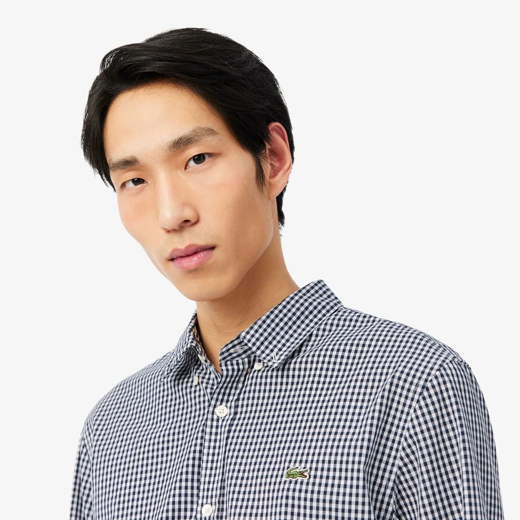 Áo Sơ Mi Lacoste Nam Dáng Suông Chất Liệu Poplin Kẻ Caro Lớn