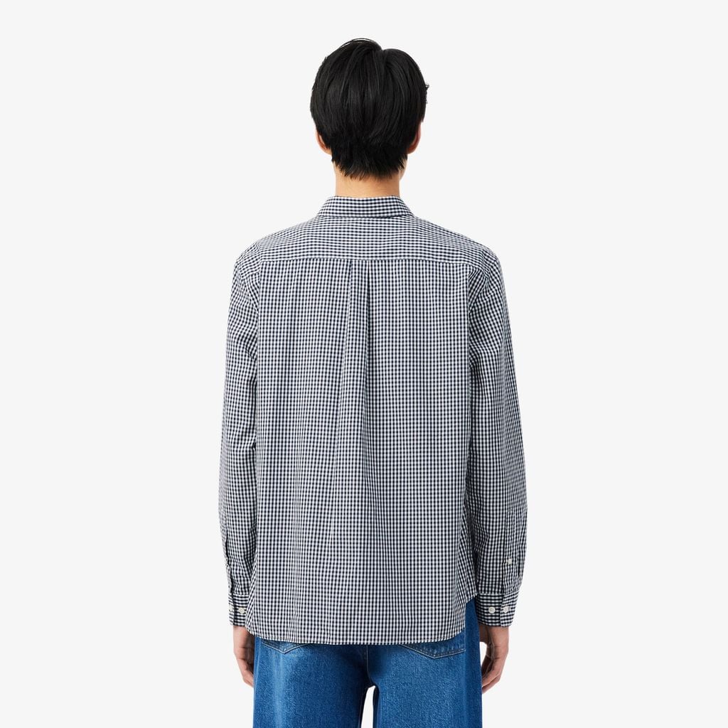 Áo Sơ Mi Lacoste Nam Dáng Suông Chất Liệu Poplin Kẻ Caro Lớn