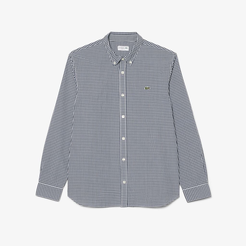 Áo Sơ Mi Lacoste Nam Dáng Suông Chất Liệu Poplin Kẻ Caro Lớn