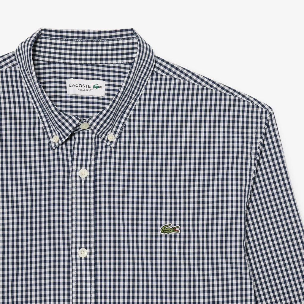 Áo Sơ Mi Lacoste Nam Dáng Suông Chất Liệu Poplin Kẻ Caro Lớn