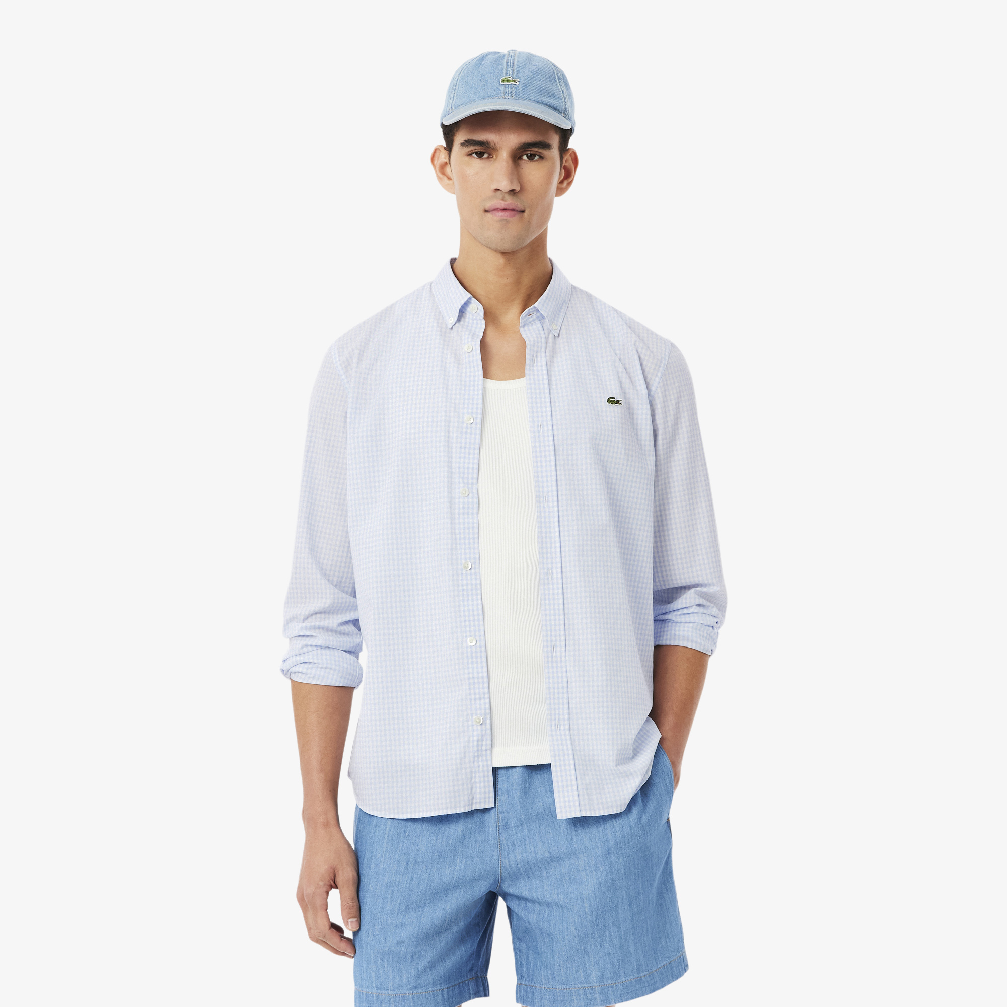 Áo Sơ Mi Lacoste Nam Dáng Suông Chất Liệu Poplin Kẻ Caro Lớn