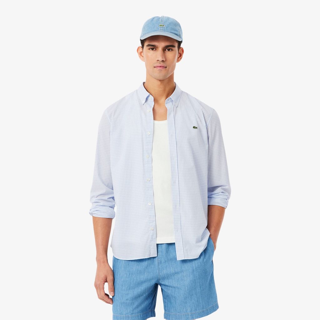 Áo Sơ Mi Lacoste Nam Dáng Suông Chất Liệu Poplin Kẻ Caro Lớn
