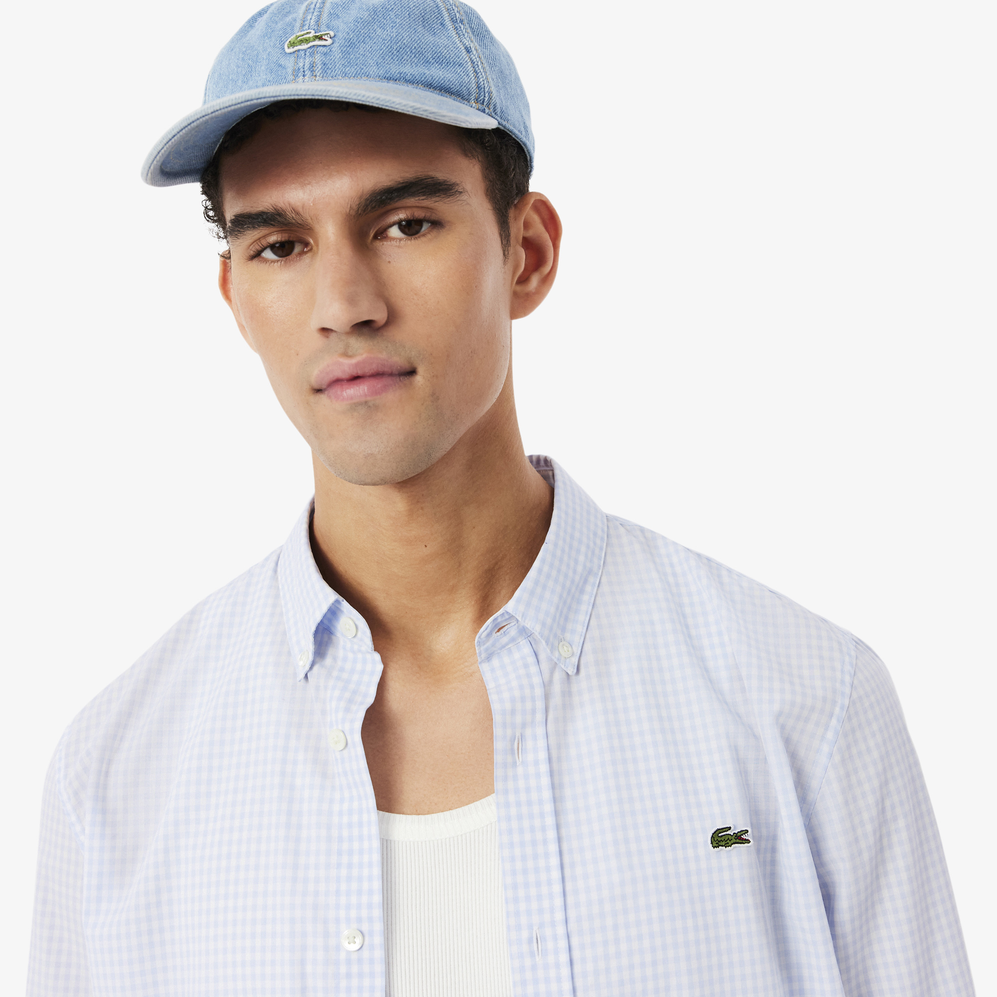 Áo Sơ Mi Lacoste Nam Dáng Suông Chất Liệu Poplin Kẻ Caro Lớn