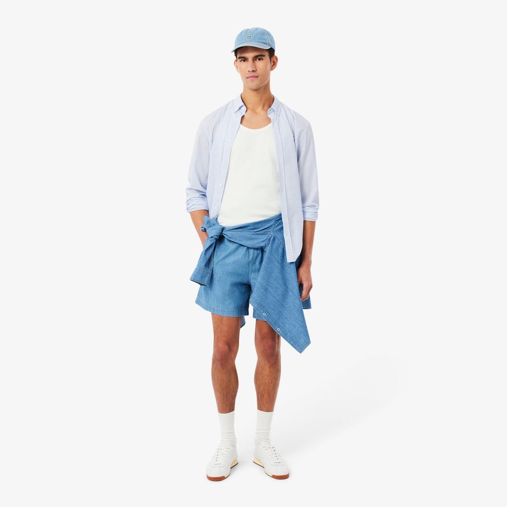 Áo Sơ Mi Lacoste Nam Dáng Suông Chất Liệu Poplin Kẻ Caro Lớn