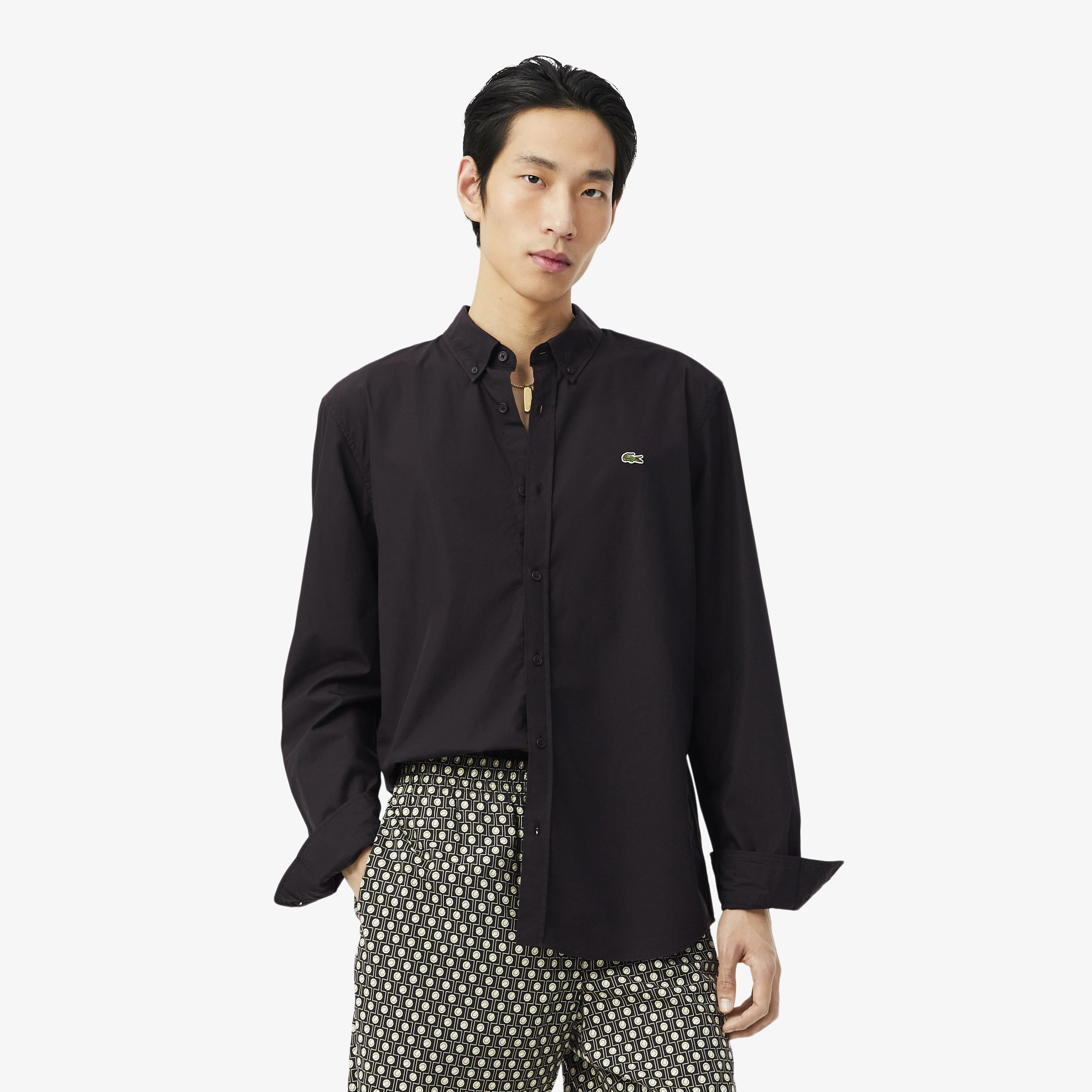 Áo Sơ Mi Lacoste Nam Dáng Suông Chất Liệu Poplin Co Giãn