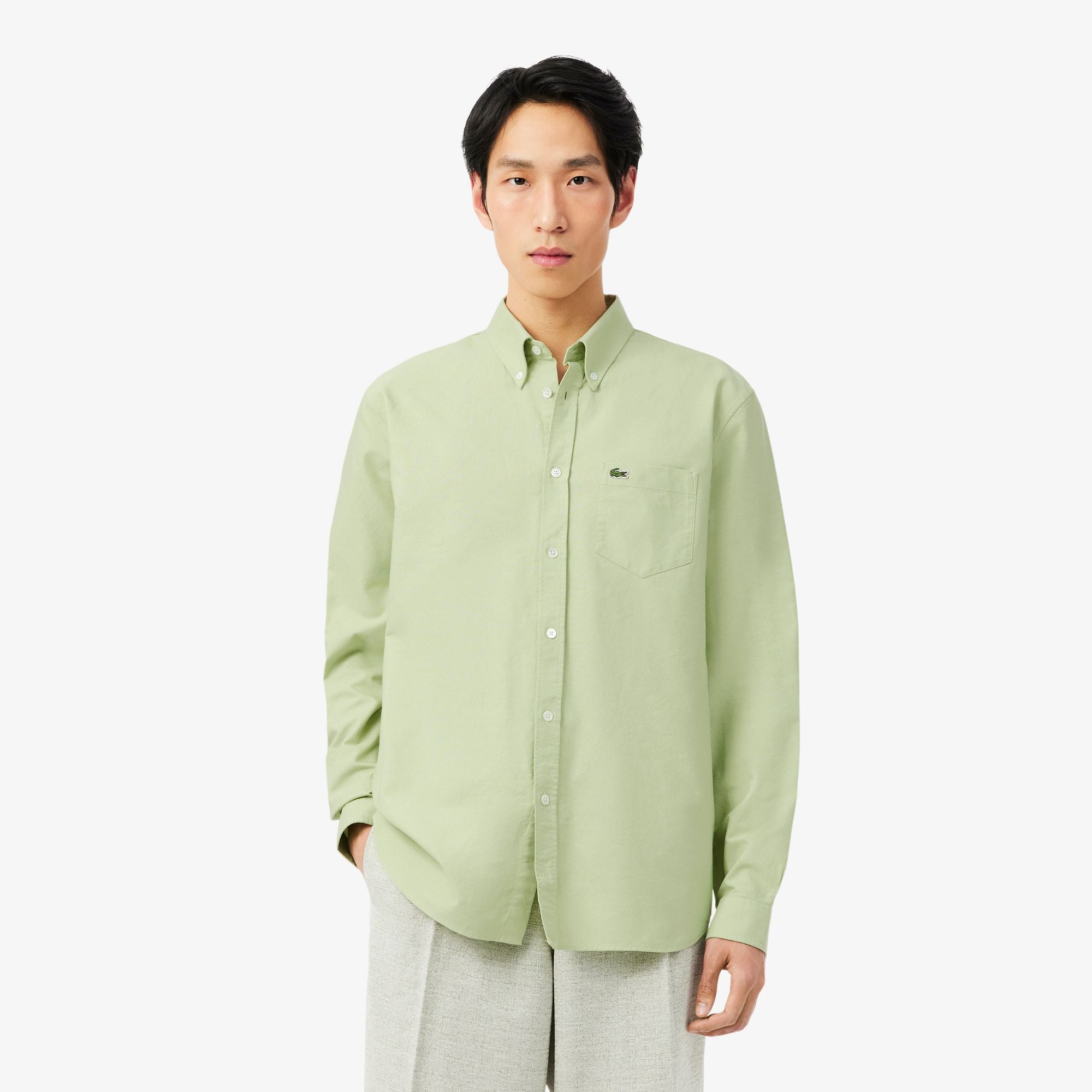 Áo Sơ Mi Lacoste Nam Dáng Suông Tay Dài Chất Liệu Oxford