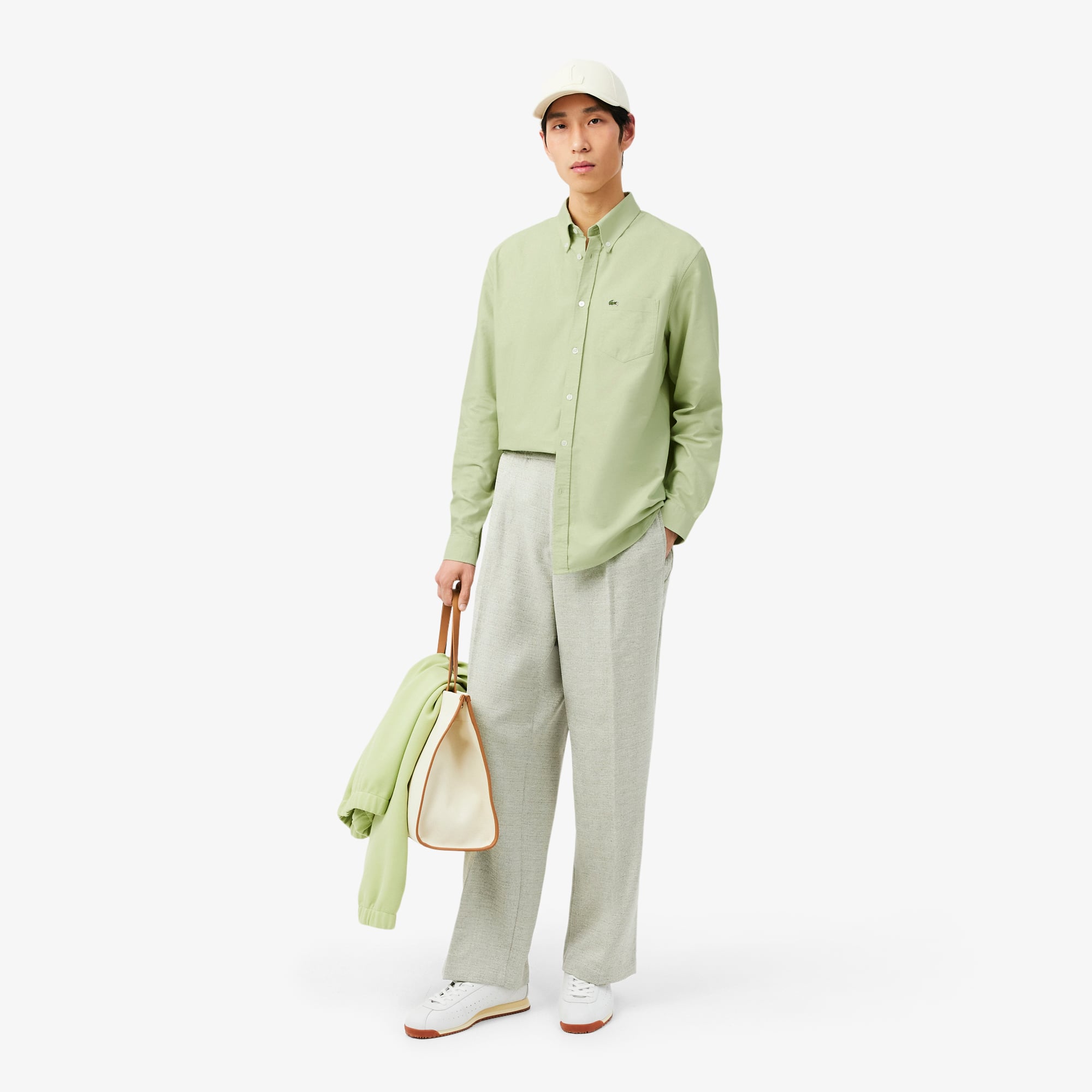 Áo Sơ Mi Lacoste Nam Dáng Suông Tay Dài Chất Liệu Oxford
