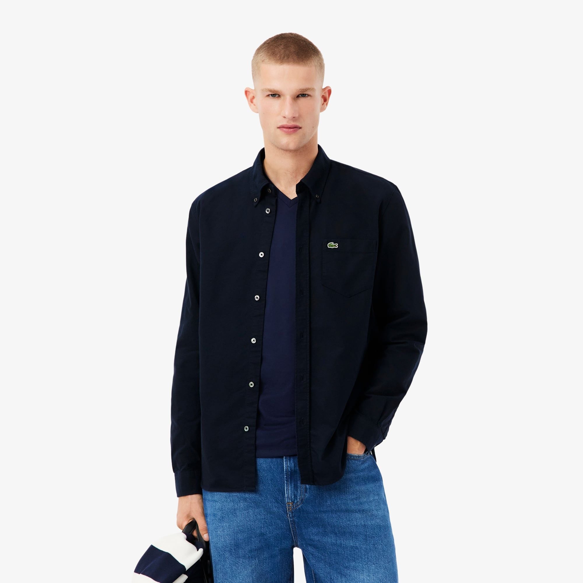 Áo Sơ Mi Lacoste Nam Dáng Suông Tay Dài Chất Liệu Oxford