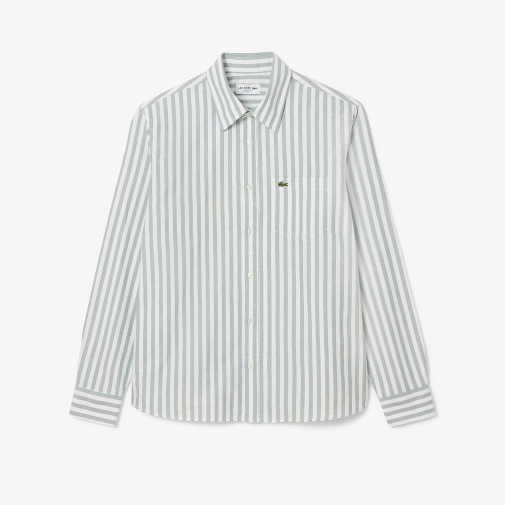 Áo Sơ Mi Lacoste Nam Dáng Suông Kẻ Sọc Có Túi Chất Liệu Oxford