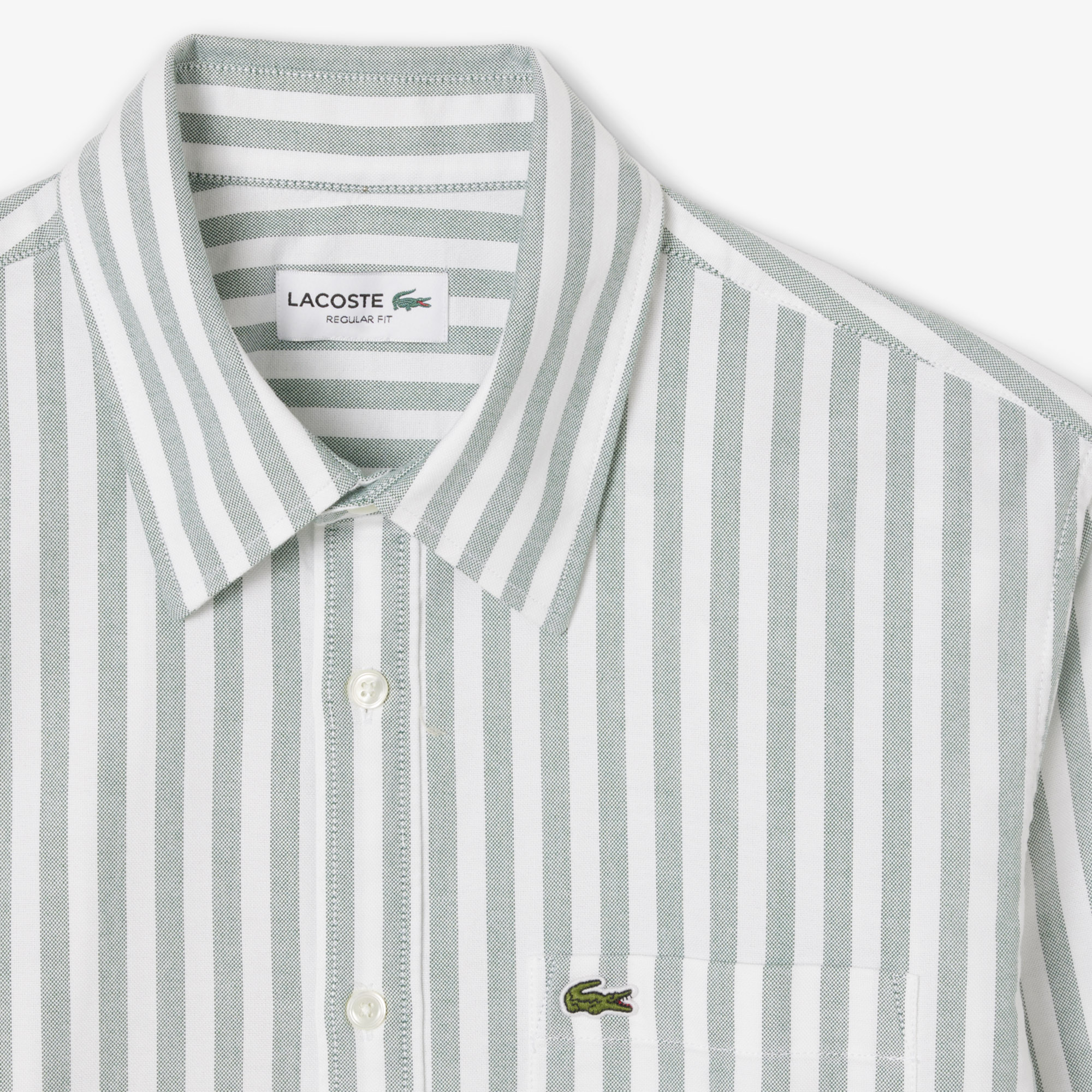 Áo Sơ Mi Lacoste Nam Dáng Suông Kẻ Sọc Có Túi Chất Liệu Oxford