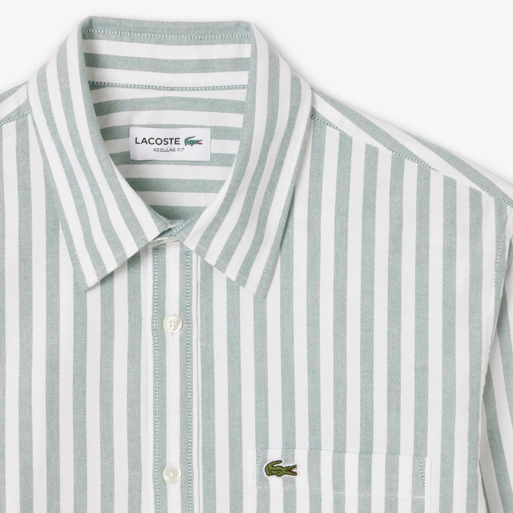 Áo Sơ Mi Lacoste Nam Dáng Suông Kẻ Sọc Có Túi Chất Liệu Oxford