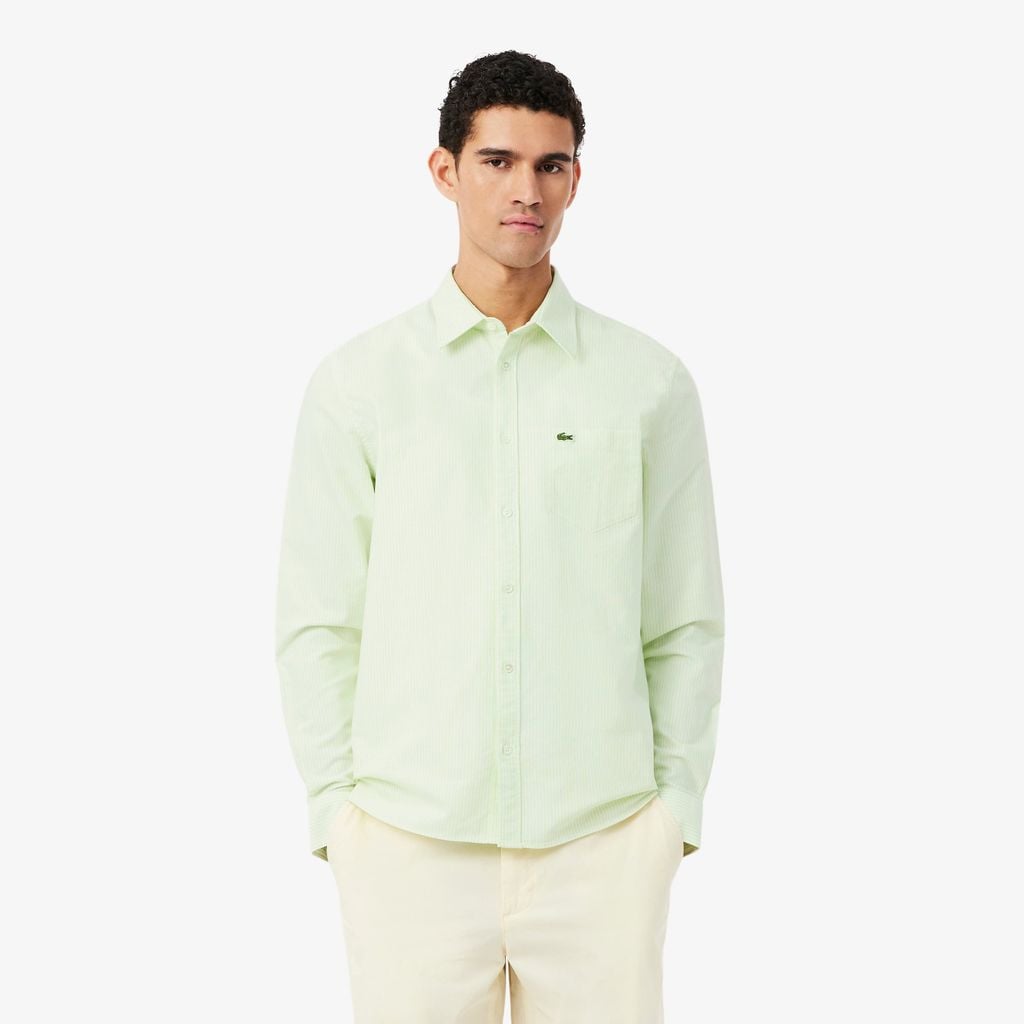 Áo Sơ Mi Lacoste Nam Dáng Suông Kẻ Sọc Có Túi Chất Liệu Oxford