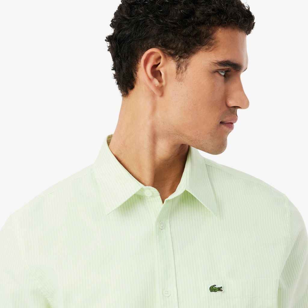 Áo Sơ Mi Lacoste Nam Dáng Suông Kẻ Sọc Có Túi Chất Liệu Oxford