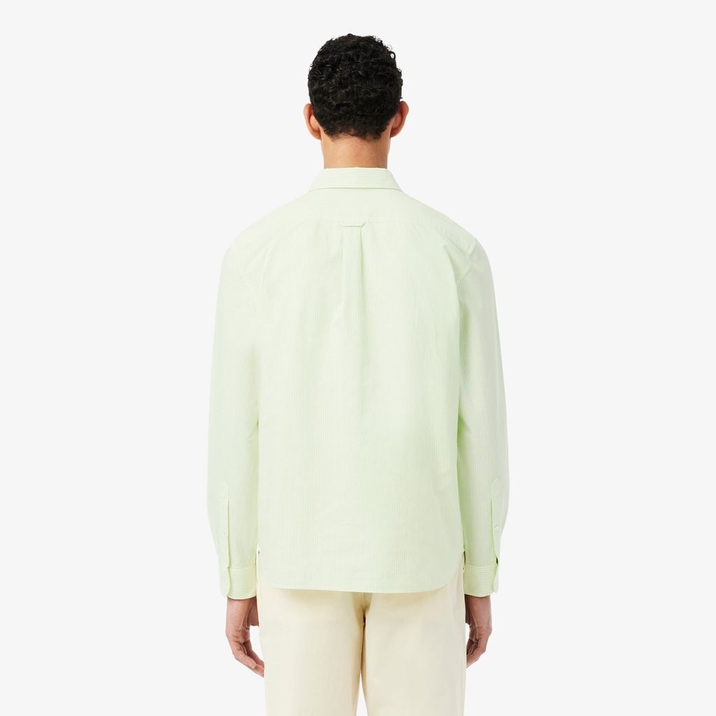 Áo Sơ Mi Lacoste Nam Dáng Suông Kẻ Sọc Có Túi Chất Liệu Oxford
