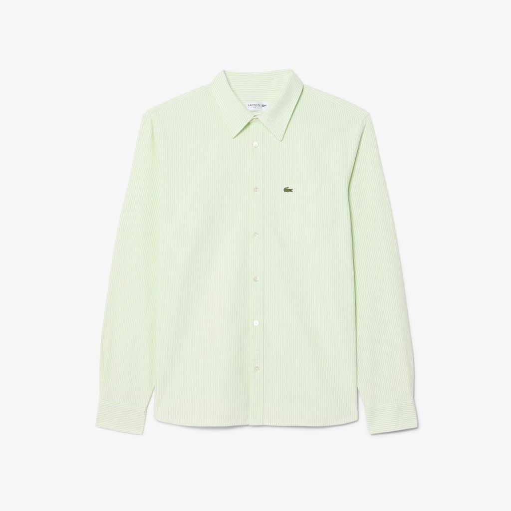 Áo Sơ Mi Lacoste Nam Dáng Suông Kẻ Sọc Có Túi Chất Liệu Oxford