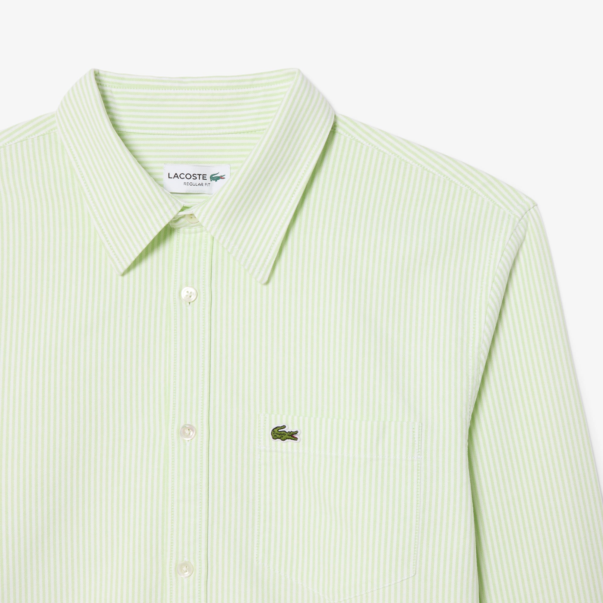 Áo Sơ Mi Lacoste Nam Dáng Suông Kẻ Sọc Có Túi Chất Liệu Oxford