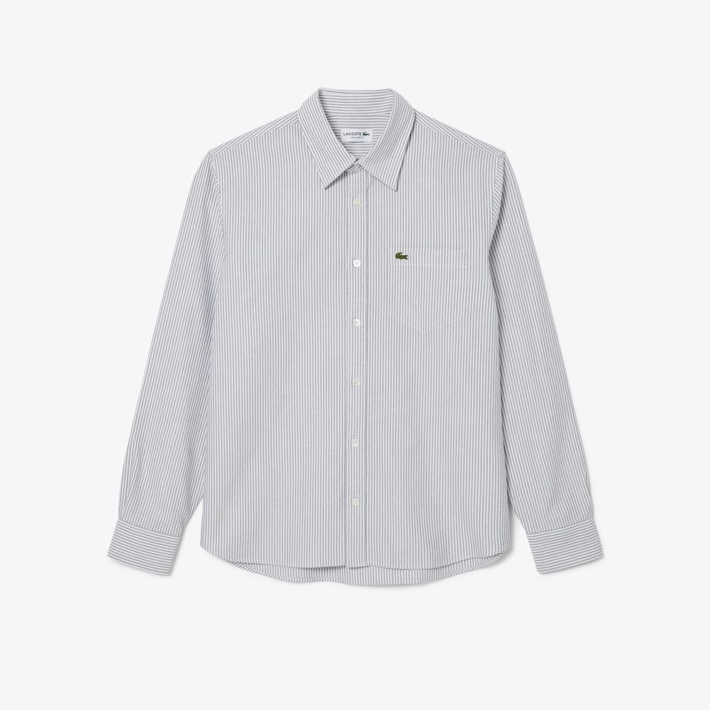Áo Sơ Mi Lacoste Nam Dáng Suông Kẻ Sọc Có Túi Chất Liệu Oxford