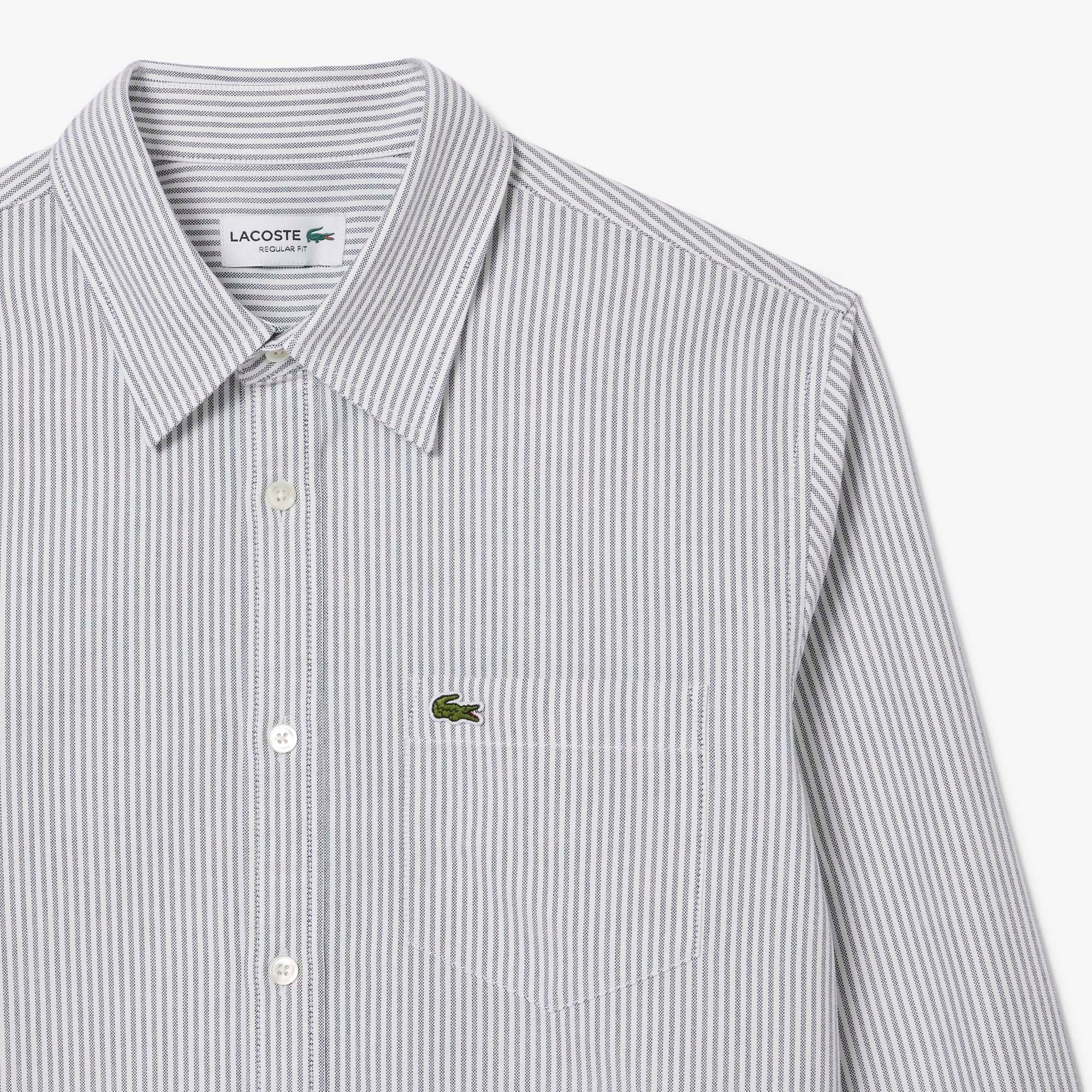 Áo Sơ Mi Lacoste Nam Dáng Suông Kẻ Sọc Có Túi Chất Liệu Oxford