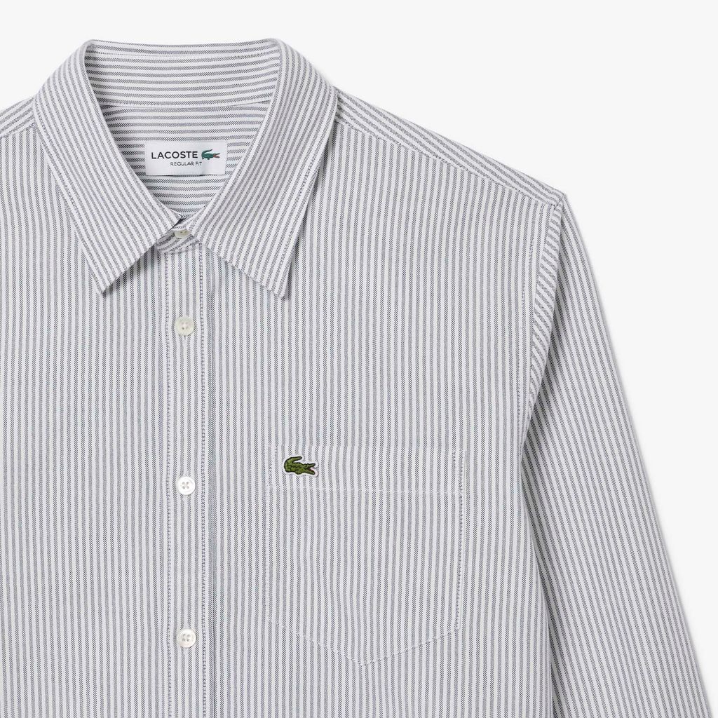 Áo Sơ Mi Lacoste Nam Dáng Suông Kẻ Sọc Có Túi Chất Liệu Oxford