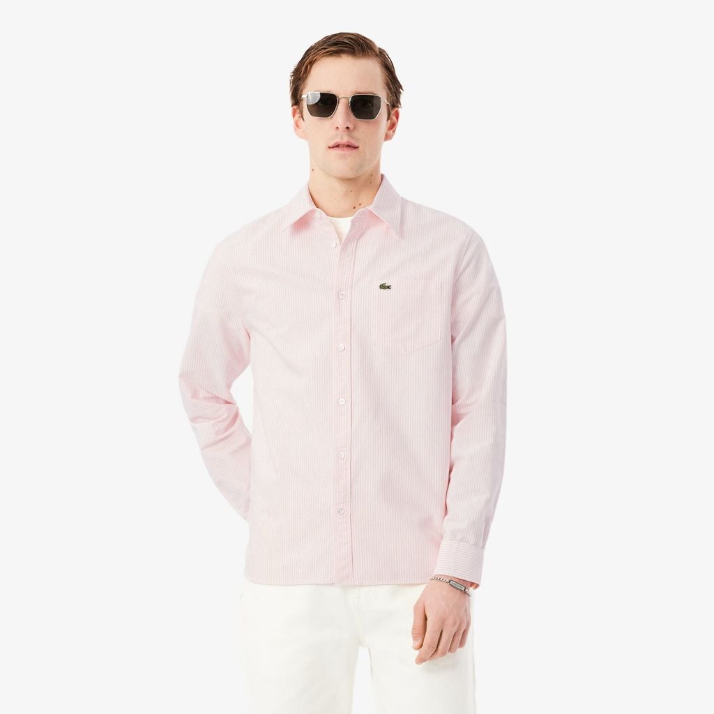Áo Sơ Mi Lacoste Nam Dáng Suông Kẻ Sọc Có Túi Chất Liệu Oxford
