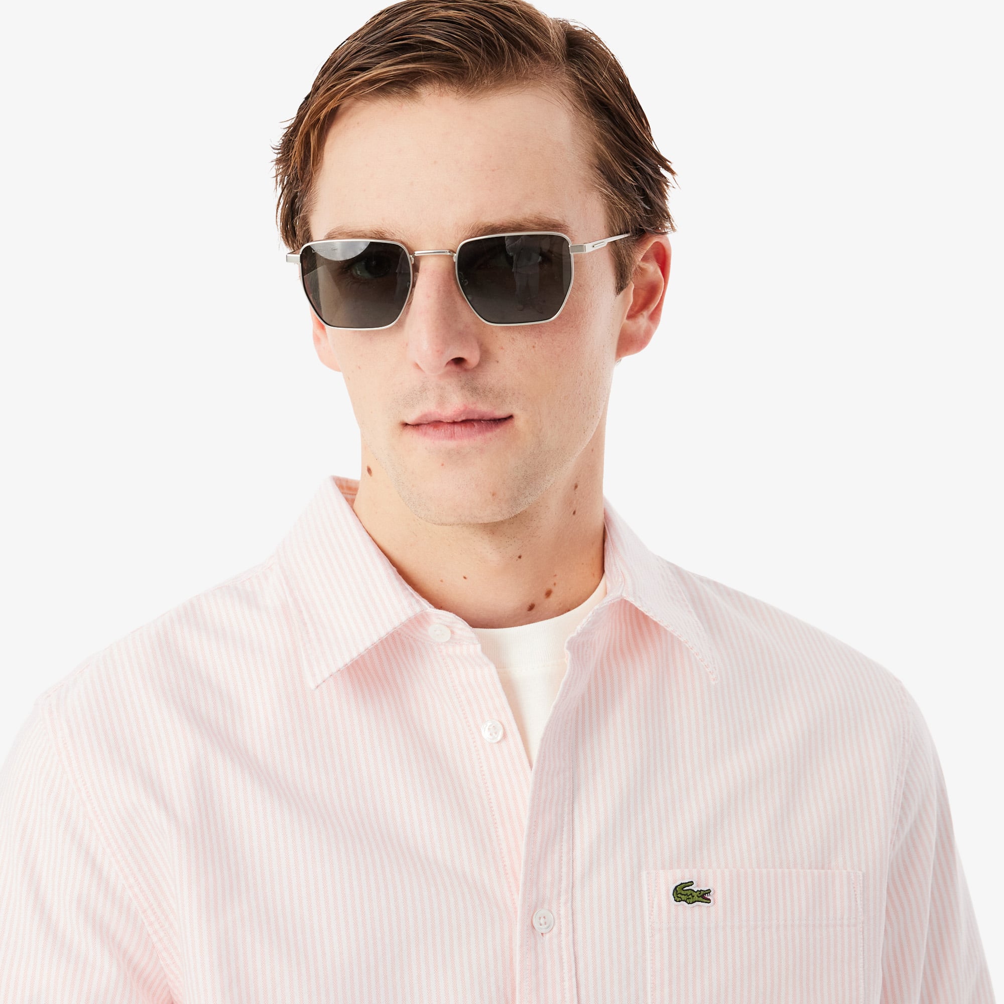 Áo Sơ Mi Lacoste Nam Dáng Suông Kẻ Sọc Có Túi Chất Liệu Oxford