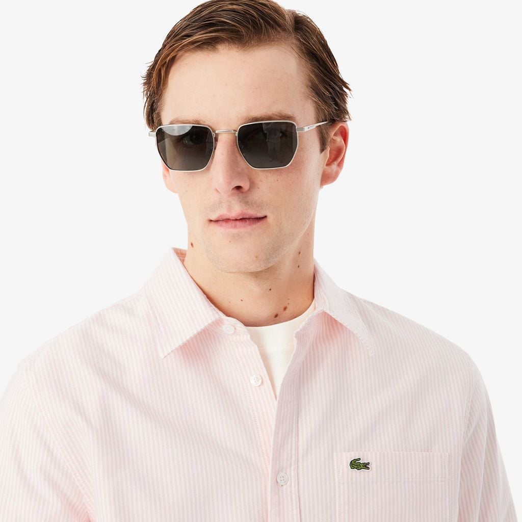 Áo Sơ Mi Lacoste Nam Dáng Suông Kẻ Sọc Có Túi Chất Liệu Oxford