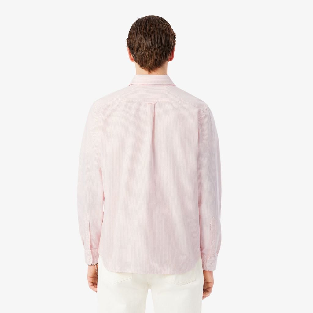 Áo Sơ Mi Lacoste Nam Dáng Suông Kẻ Sọc Có Túi Chất Liệu Oxford