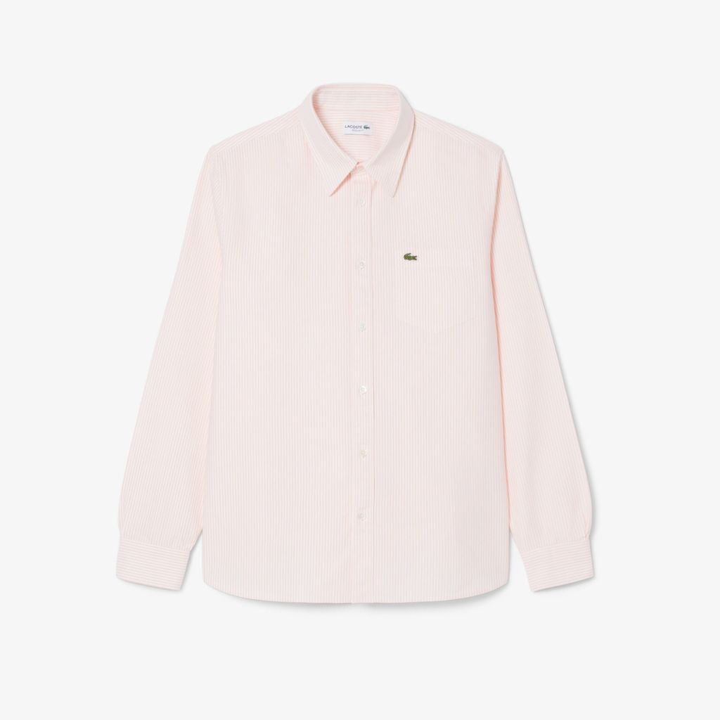 Áo Sơ Mi Lacoste Nam Dáng Suông Kẻ Sọc Có Túi Chất Liệu Oxford