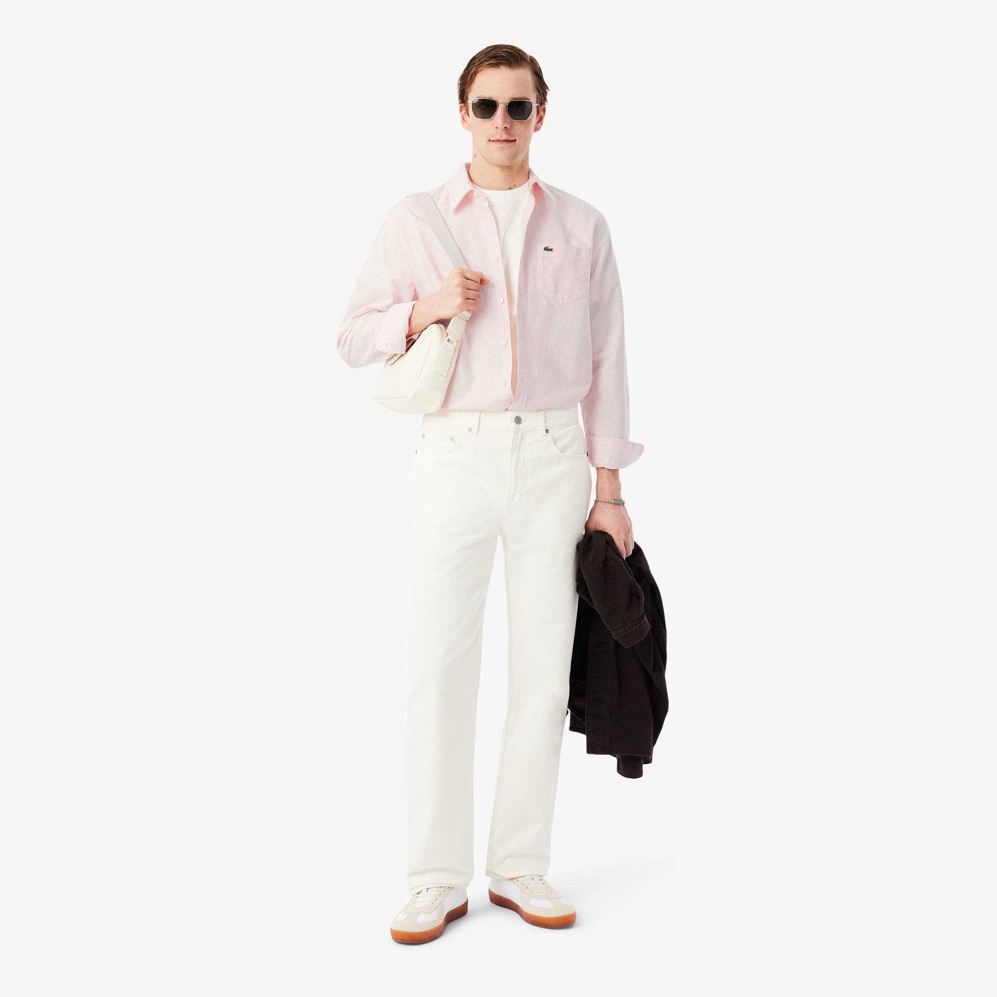 Áo Sơ Mi Lacoste Nam Dáng Suông Kẻ Sọc Có Túi Chất Liệu Oxford