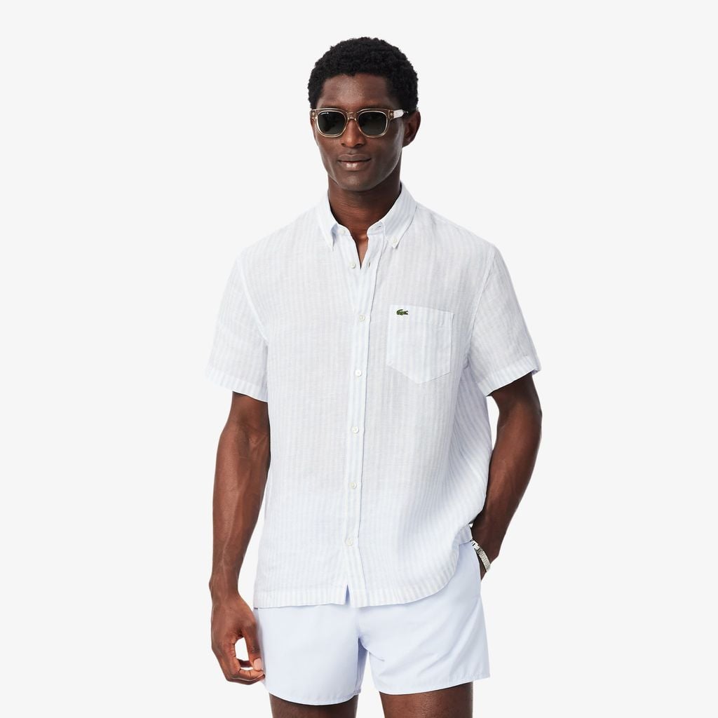 Áo Sơ Mi Lacoste Nam Dáng Suông Chất Liệu Linen Tay Ngắn