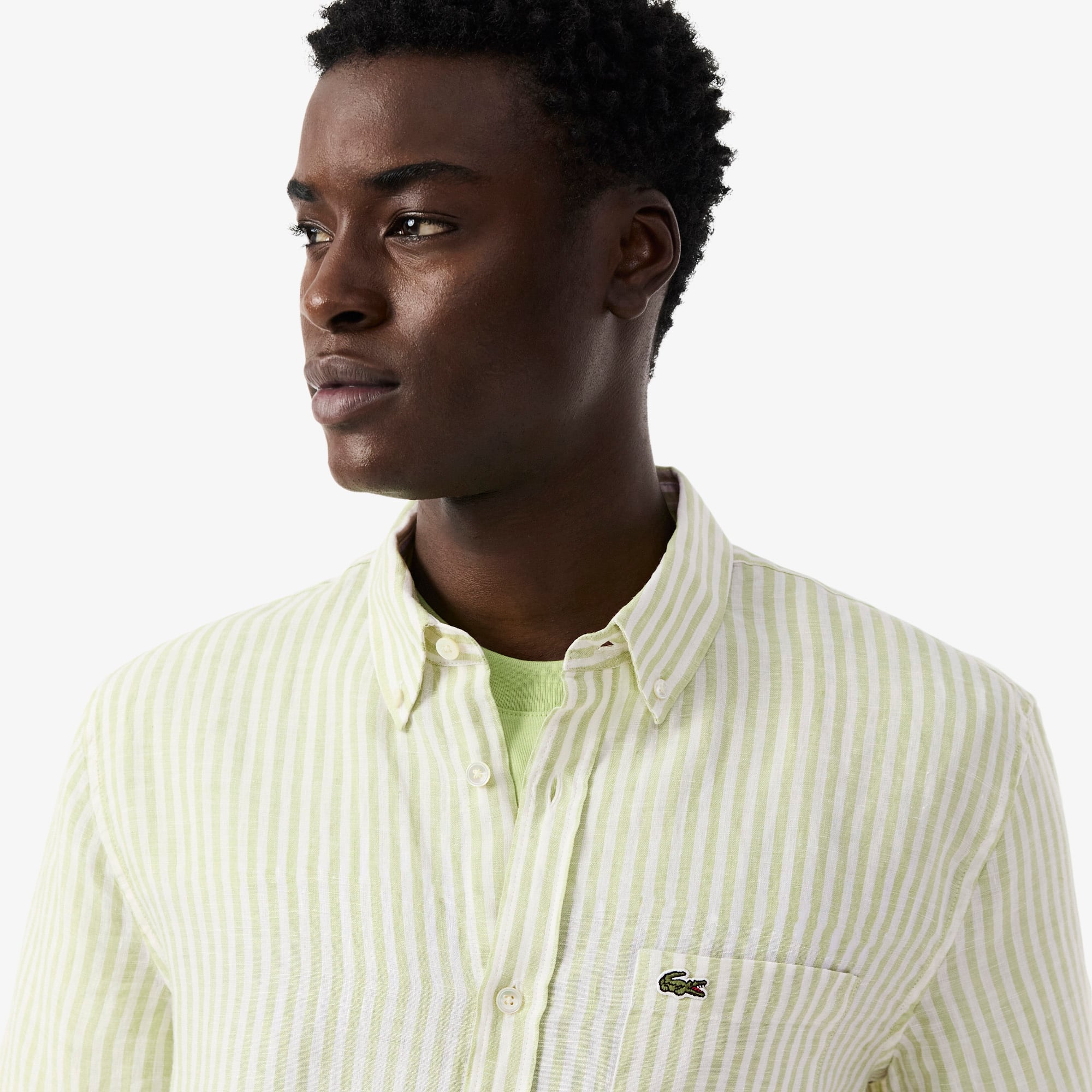 Áo Sơ Mi Lacoste Nam Dáng Suông Chất Liệu Linen Tay Ngắn